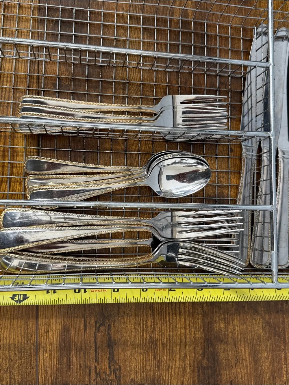 International INT639 18/10 Two Tone Flatware 21 Pc Lot Rope Edge Basket